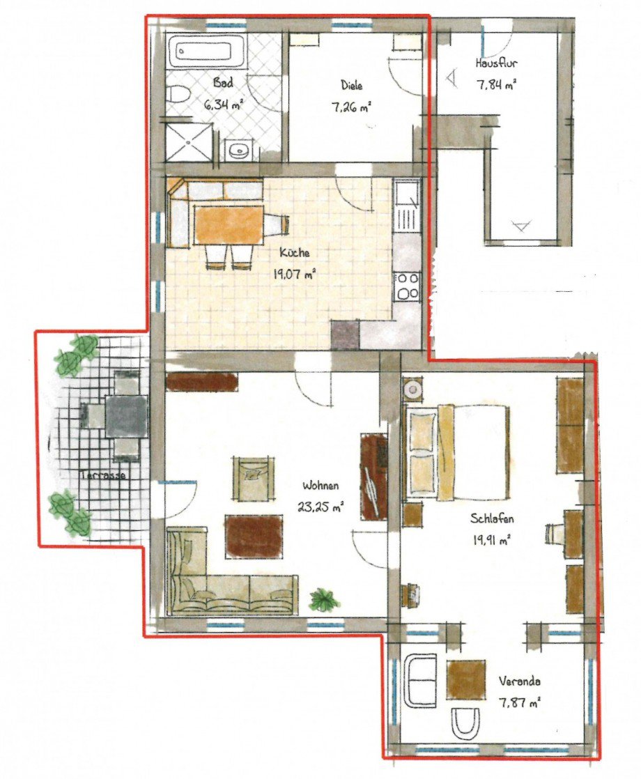 Grundriss Terrassenwohnung Woltersdorf