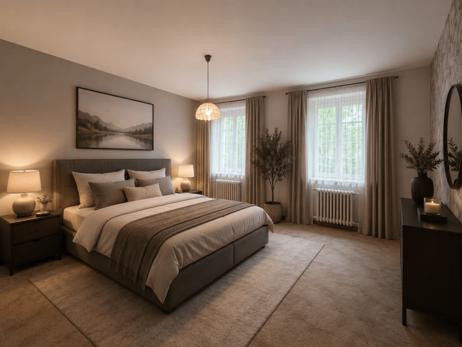 Digitales Wohnbeispiel Schlafzimmer 1. Obergeschoss Einfamilienhaus Berlin