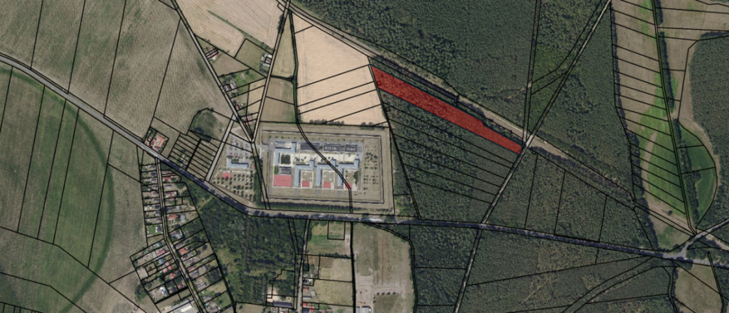 Waldfl�che rot markiert Gewerbegrundst�ck Wulkow