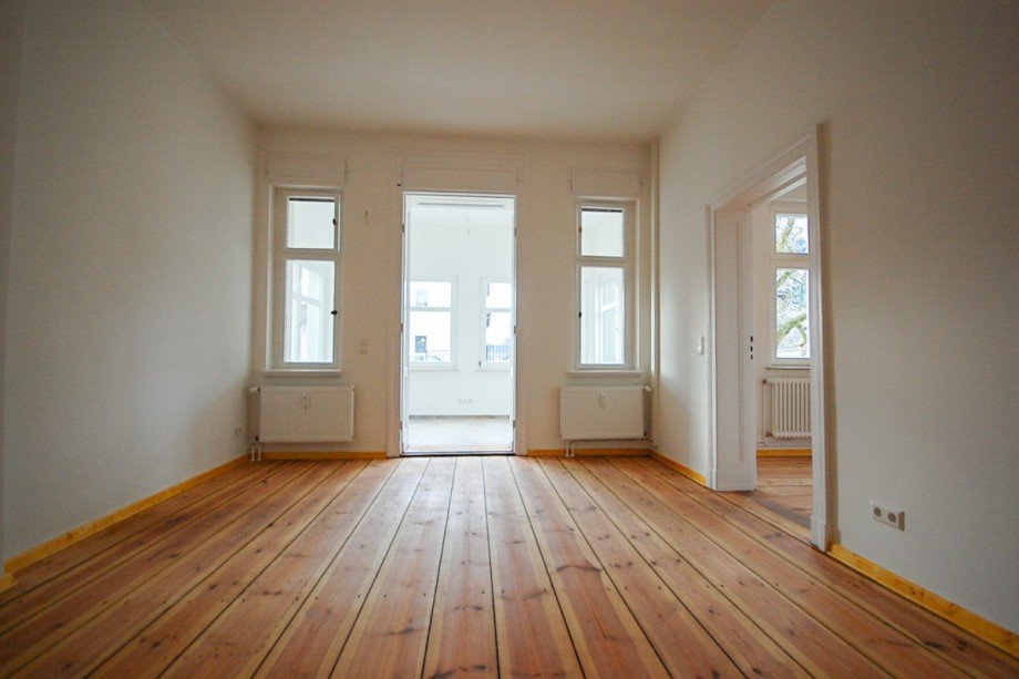 Schlafzimmer Blick zur Veranda Terrassenwohnung Woltersdorf