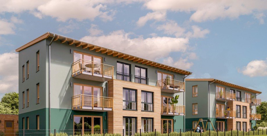 Balkonseite visualisiert Etagenwohnung Gr�nheide (Mark)